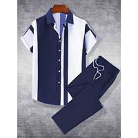 Ensemble de 2 pièces pour homme, chemise à manches courtes en tricot respirant décontractée et pantalon long, nouveau pour l'été