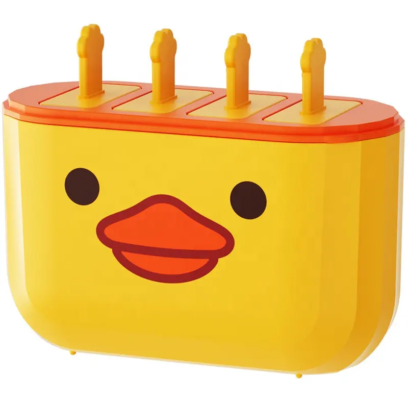 Cute Duck Baby Kids Children DIY Ice Pop Maker Mould 4 Cavity Units Reusable Plastic Popsicle Molds for Homemade Popsicles
