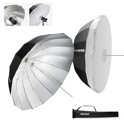 NEEWER 130cm Parabolic Reflective Photography Umbrella, Silver Lining, Softening Design, with Diffuser