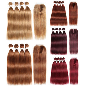 Mèches péruviennes naturelles, <span class=keywords><strong>cheveux</strong></span> humains lisses, couleur brun 30 #, 8a, 10a, 12a, cuticule brute, avec Closure - Product Image 4