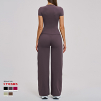 Ensemble de yoga uni personnalisé avec logo, anti-transpiration, taille haute, coupe ajustée, tenue de sport et fitness, vêtements de sport décontractés pour la course en extérieur