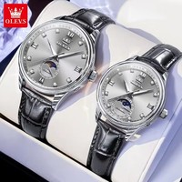 OLEVS 7039 Montre Mécanique Automatique Phase de Lune Étanche Chronographe Mains Lumineuses Montre-Bracelet pour Hommes Femmes Couple Amoureux