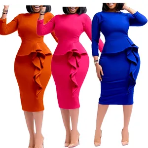 2023 סתיו גבירותיי משרד חליפות שמלות נשים פורמליות עבודת מכירה לוהטת אלגנטית מקרית שמלות ארוך שרוול נשים עיפרון שמלה