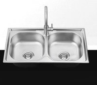 Évier de cuisine en acier inoxydable 78*43 cm Surface polie à double cuvette Évier de cuisine à chevalet facile à installer