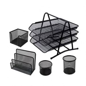 Metal Desk <b>Organizer</b> Office Desk Set 5 Desktop Accessories Includes <b>File</b> Paper Tray Mail Letter <b>Organizer</b> Pen Cup - Product Image 1