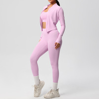 Conjunto Deportivo de Yoga de 3 Piezas para Mujer, Chaqueta Corta con Cierre, Sujetador Deportivo y Leggings de Cintura Alta, Ropa Deportiva con Logotipo Personalizado