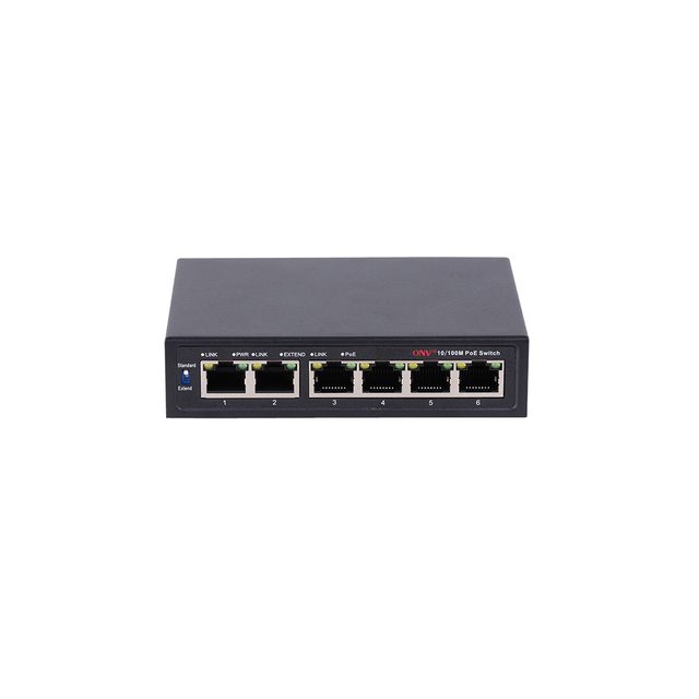 PoE Switch 6 Port Fast Ethernet Unmanaged with 2 Uplink Ports for Multi-Camera Network