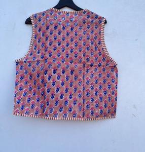 Handmade <b>Women's</b> Floral Printed Cotton Waistcoat Comfortable Open Front V-Neck Stylish Outer Wear Short Knitted <b>Vest</b> for - Product Image 6