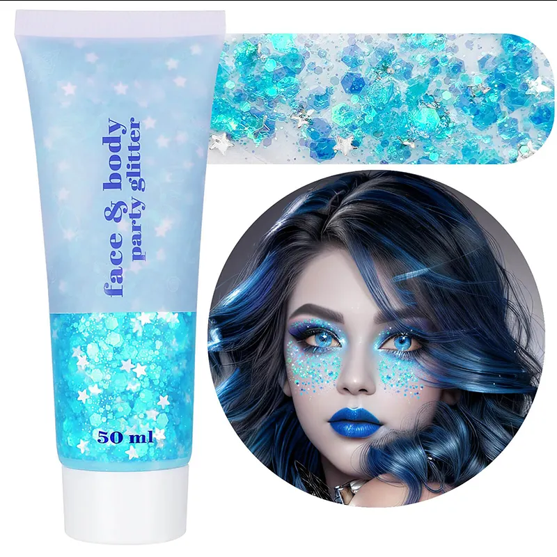 Großhandel Eco Gel Glitter Gel Tube 50ml Holo graphic Chunky Glitter Gel für Face Hair Body Glitter Puder creme