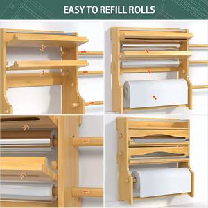 Étagère de rangement de cuisine en bois à 4 niveaux, murale, pour épices, film alimentaire, essuie-tout, organisateur multifonctionnel pour articles divers - Product Image 4