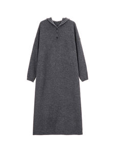<span class=keywords><strong>Robe</strong></span> en tricot à <span class=keywords><strong>capuche</strong></span> grise au-dessus du genou pour femmes, style décontracté ample et amincissant pour l'automne et l'hiver - Product Image 1