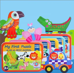 赤ちゃん6in1アイアンボックス動物子供のための木製パズルゲームモンテッソーリ初期教育玩具2024人気の子供ジグソーパズル