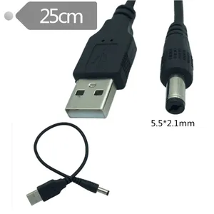Kabel konektor adaptor pengisi daya, USB 2.0 tipe A Male ke DC 5.5 Mm/2.1 Mm 5 Volt DC 25cm 1 m 2m
