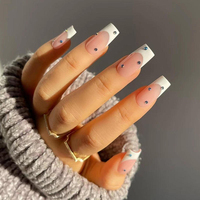Faux ongles à presser fabriqués à la machine, longs, carrés, style français, avec strass, motifs flamme, cœur, léopard, papillon, réutilisables, OEM ODM, vente en gros