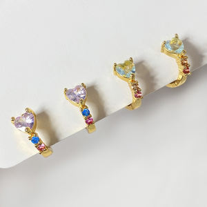 Valentine Gift High Quality <b>Jewelry</b> Wholesale Colorful CZ Cute Hoop Fashion 18K Gold Plated <b>Pink</b> Heart Huggie Earrings for Women - Product Image 2