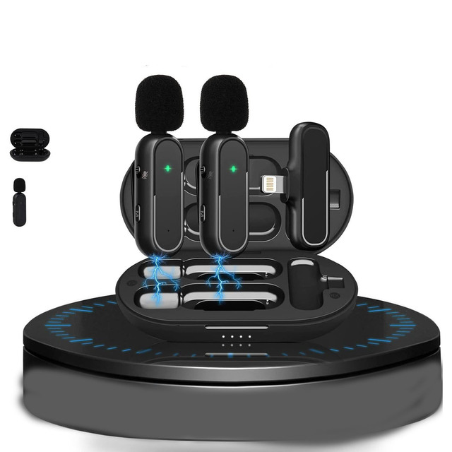 High Quality Wireless Lavalier Microphone Dual Channel Clip on Mic Charging Case Noise Cancelling Live Streaming Video Shooting