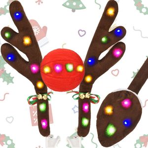 Kit de Decoración Navideña para Auto con Cuernos de <span class=keywords><strong>Reno</strong></span> con Luz, <span class=keywords><strong>Reno</strong></span> <span class=keywords><strong>Rudolph</strong></span> y <span class=keywords><strong>Nariz</strong></span> <span class=keywords><strong>Roja</strong></span> para Decoraciones Navideñas de Coche - Product Image 1