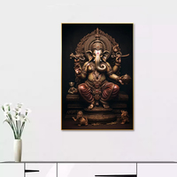 Grand Panoramique Ganesh Wall Art Hindou Verre Impression Décor Verre Trempé avec Base en Toile pour la Décoration de la Maison