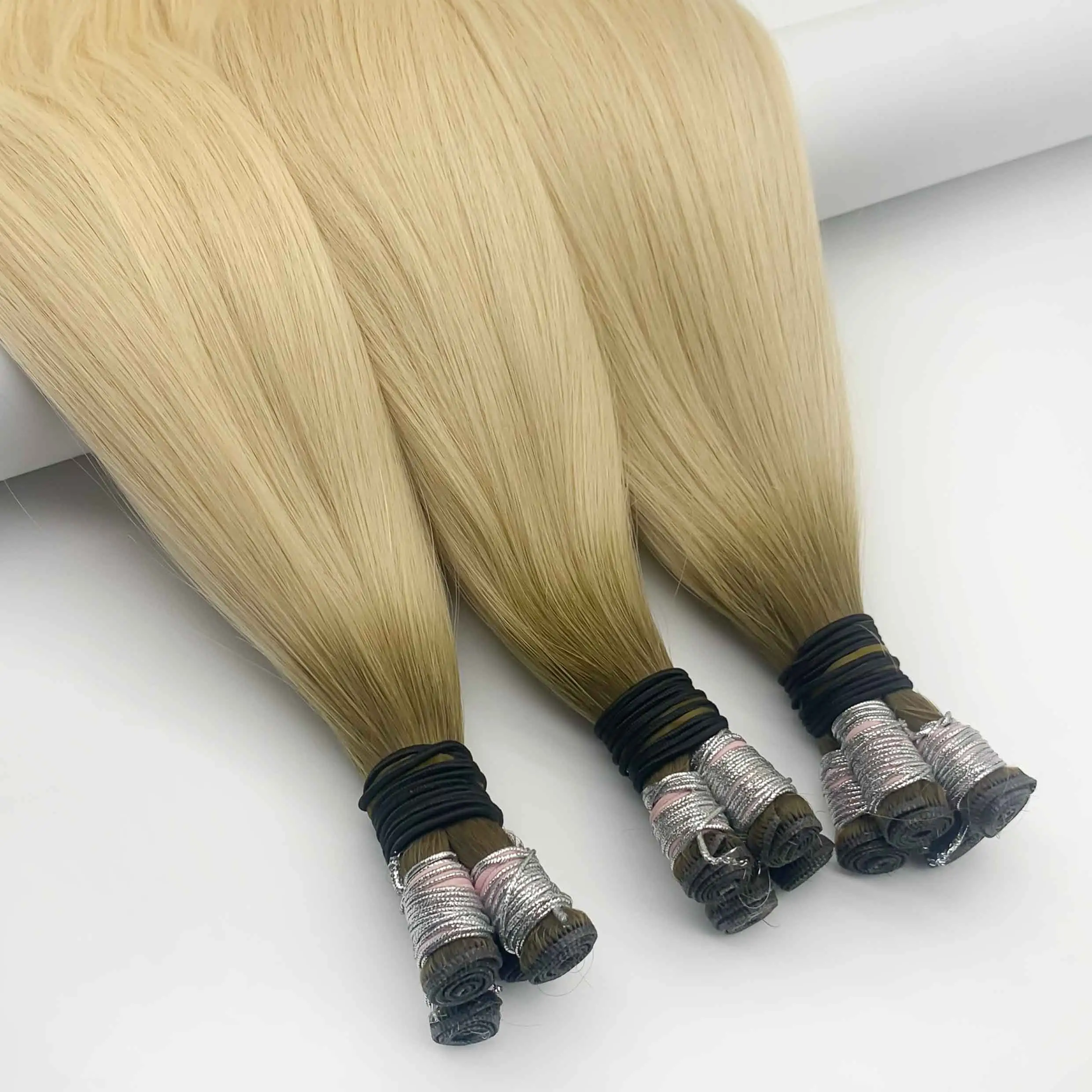 Grosir Pabrik Rusia tak terlihat baru tangan terikat rambut pakan ekstensi Genius kain distributor rambut