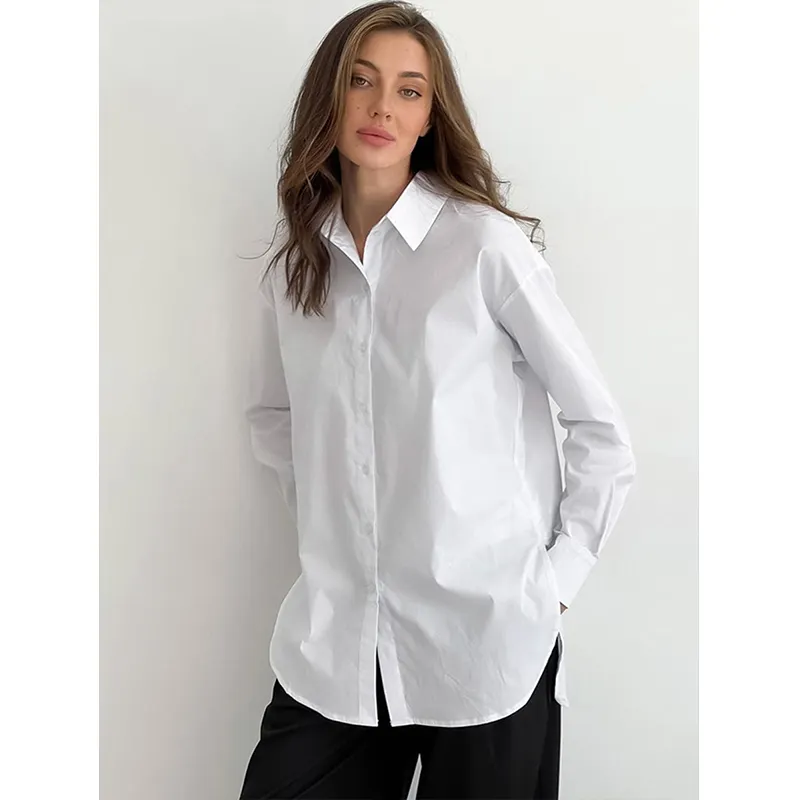 بلوزات وقمصان نسائية, بلوزات كاجوال بسيطة طويلة الأكمام للنساء بلوزات قمصان بأزرار بلون أبيض قمصان للسيدات