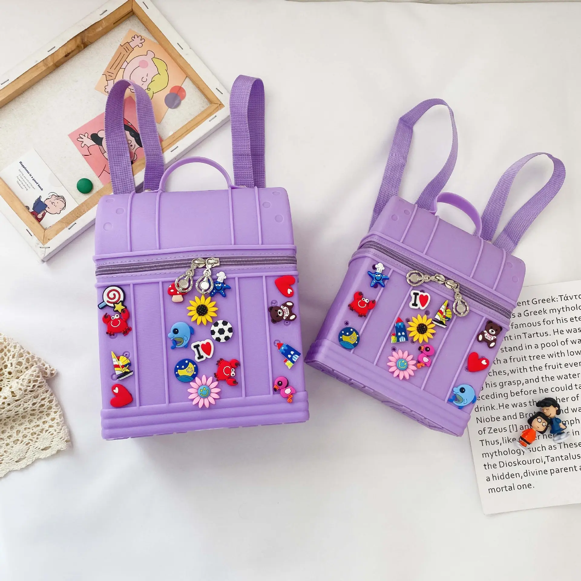 YIMYIK 2022 New Cute School Bag Cartoon Designer Silicone Pink Children's Backpack with Zipper