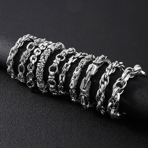 Pulseras de Cadena Gruesa para Hombre en Varios Estilos: Cubana, Bizantina, Espiga, Cuerda |   Estilo Hip-Hop y Punk, Impermeable, No se Desvanece - Product Image 1