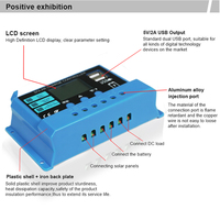 Contrôleur de charge solaire PWM 10A 20A 30A nouvellement mis à niveau, régulateur de puissance solaire 12V 24V automatique double USB avec écran LCD et déchargeur de charge