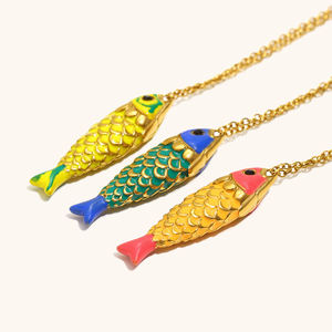 Dingran vergoldete Edelstahl Fisch Anhänger Halskette Bunte Emaille Koi Design Nautischer Schmuck - Product Image 1