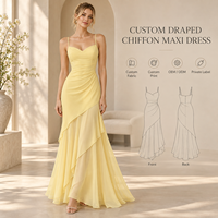 Robe longue OEM pour femme en mousseline drapée, taille froncée, bretelles spaghetti, jupe superposée, longueur ras du sol, robe de soirée formelle