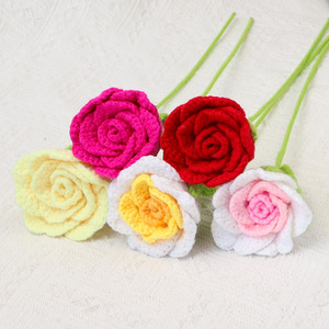 Ramas de rosas tailandesas de hilo de algodón hechas a mano, rosas artificiales, flores tejidas, flores de lana, regalo al por mayor. - Product Image 2