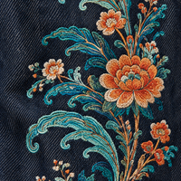 Jeans en denim décontracté pour homme, couleur indigo foncé, avec broderie florale asymétrique