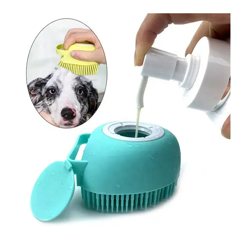 Dog Bath Brush Shampoo Dispenser Brush Pet Bath Massagem Soft Silicone Brush Cerdas De Borracha para Cães e Gatos Shower Grooming