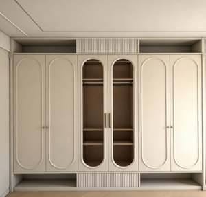 Beige <b>Bedroom</b> Wardrobe with Ribbed Glass Doors Built in Shelves and Drawers Spacious Clothes <b>Storage</b> <b>Cabinet</b> with Classic Design - Product Image 6
