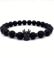 Bracelet tendance 2019 en pierre de lave avec breloques couronne impériale et casque sertis de zircone cubique pour homme