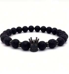 Pulsera de Moda 2019 con Dijes de Corona Imperial y Casco, Adornados con Piedras de Lava y Circonitas, para Hombre - Product Image 2