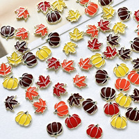 10 pièces/sac, Vente chaude, Décorations d'ongles en alliage pour l'automne et Thanksgiving, Feuille, Citrouille, 3D, DIY, Fournitures de décoration pour ongles à presser