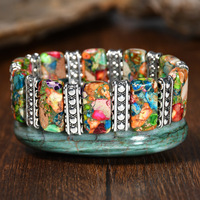 Gelang Kristal Gaya Barat untuk Pria Wanita, Aksesoris untuk Pesta dan Acara Barat, Gelang Manik-manik Batu Turquoise Alami