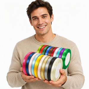 Cinta de satén con bordes plateados de 6mm de alta calidad 100% poliéster cara única 25 yardas/rollo para embalaje de regalo - Product Image 5