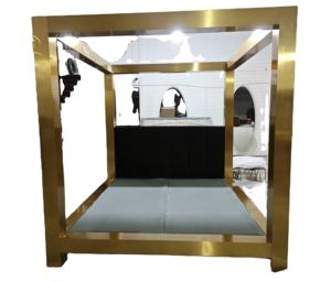 Элитная кровать King-size <span class=keywords><strong>Kensington</strong></span> с металлическим каркасом из нержавеющей стали и обитой тканью изголовьем с панелями, отделанными пуговицами, золотистые металлические кровати - Product Image 4