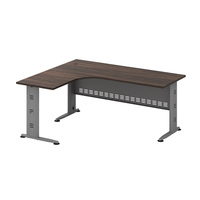 Bureau de travail en forme de L durable avec pieds en métal, table de travail moderne en panneaux de particules avec revêtement époxy pour espaces de travail d'entreprise et salles d'étude