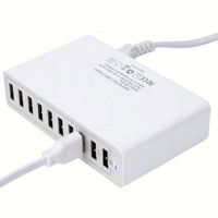 Adaptador de corriente inteligente de 10 puertos, 50W 10A, cargador de pared USB para iPhone y tabletas.