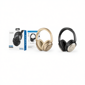 Cuffie con cancellazione del rumore DAM J2, cablate, nere e oro, audio stereo, con custodia e accessori - Product Image 1