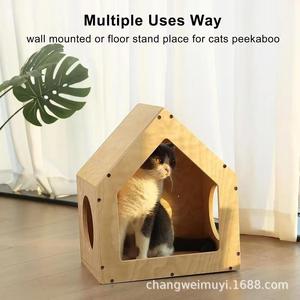 Casa para Gatos de Madera Maciza, Villa Interior para Mascotas en Forma de Casa, Tamaño Pequeño, Resistente para Todas las Estaciones - Product Image 5