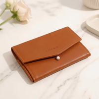 Organisateur de bijoux pliable en similicuir, pochette de voyage pour bijoux avec bouton perlé, sac de rangement personnalisé avec logo
