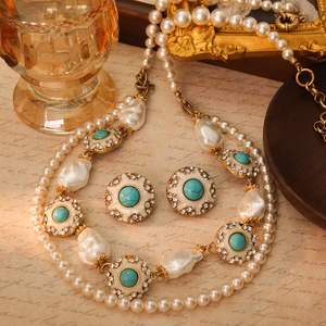 Conjuntos de Collares de Moda Clásicos para Mujer, con Perlas Irregulares y Piedras Turquesa, Chapados en Oro, Estilo Occidental, de Aleación Cristiana, Tendencia 2025 - Product Image 4
