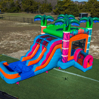Château gonflable tropical avec palmiers, château gonflable rose, toboggan aquatique, château gonflable commercial pour enfants