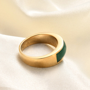 Anillo Geométrico de Ojo de Gato Verde en Acero Inoxidable y Titanio, Joyería para Mujer, Regalo para Ocasiones Especiales CG1705 - Product Image 3
