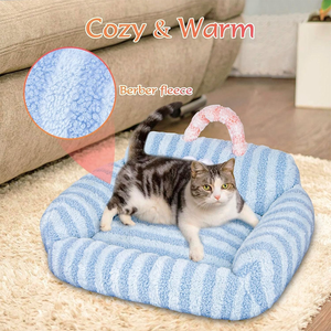 Yıkanabilir sevimli rahat kedi köpek kanepe yatak kapalı <span class=keywords><strong>Googly</strong></span> gözler kendinden ısınma ile komik yavru yatak 15 Lbs mavi peluş Pet kanepe kadar uyar - Product Image 3