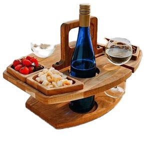 Bandeja portátil de madera de varios niveles para picnics, fiestas, aperitivos y bebidas; bandeja de vino de madera maciza. - Product Image 5
