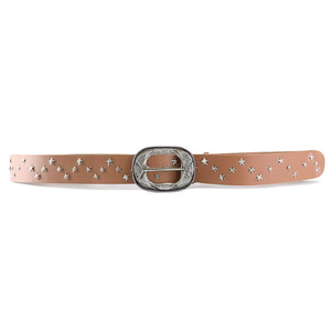 Cinturón de Cuero con Hebilla Ovalada Retro y Estrella de Cinco Puntas de 3.8 cm, Accesorio de Moda para Mujer - Product Image 1